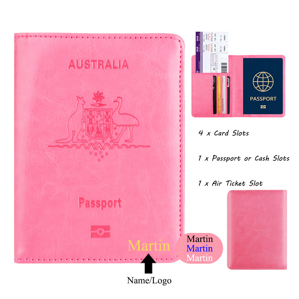 Travel Accessories Australia - Porte-passeport en cuir PU avec nom
