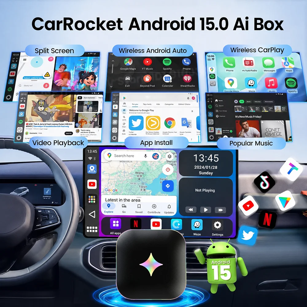 Boîtier Android 15 CarPlay Ai  - Travel Adapter Universal avis et prix